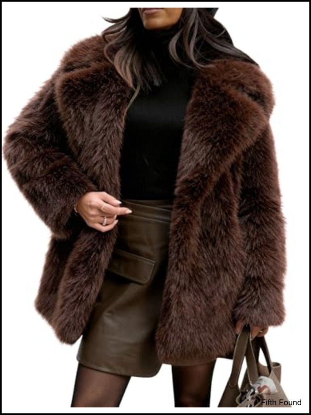Flygo Faux Fur Long Sleeve Winter Coat Snap Button Shawl Collar